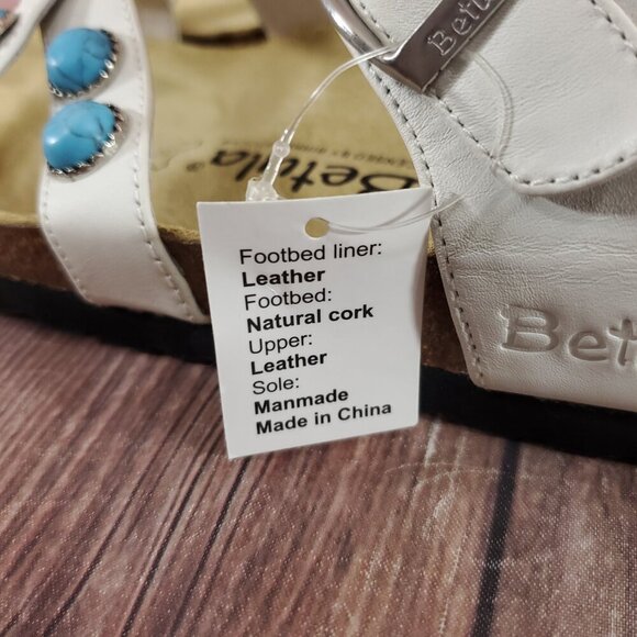 *READ* Birkenstock Betula Womens Size 10 White Turquoise Stones Sandals Rare - Picture 14 of 15
